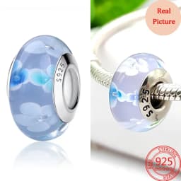 925 Silver Plated Murano Glass Galaxy Stars Clover Heart Bubbles Shiny Beads Fit Necklace Charms Bracelet DIY Jewelry For Mum