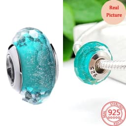 925 Silver Plated Murano Glass Galaxy Stars Clover Heart Bubbles Shiny Beads Fit Necklace Charms Bracelet DIY Jewelry For Mum