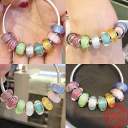 925 Silver Plated Murano Glass Galaxy Stars Clover Heart Bubbles Shiny Beads Fit Necklace Charms Bracelet DIY Jewelry For Mum