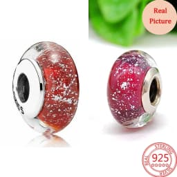 925 Silver Plated Murano Glass Galaxy Stars Clover Heart Bubbles Shiny Beads Fit Necklace Charms Bracelet DIY Jewelry For Mum