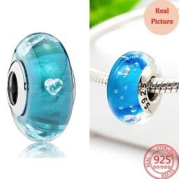 925 Silver Plated Murano Glass Galaxy Stars Clover Heart Bubbles Shiny Beads Fit Necklace Charms Bracelet DIY Jewelry For Mum