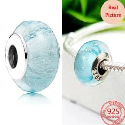 925 Silver Plated Murano Glass Galaxy Stars Clover Heart Bubbles Shiny Beads Fit Necklace Charms Bracelet DIY Jewelry For Mum
