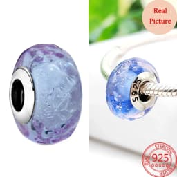925 Silver Plated Murano Glass Galaxy Stars Clover Heart Bubbles Shiny Beads Fit Necklace Charms Bracelet DIY Jewelry For Mum