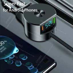 USB C Car Charger 65W Super Fast Charge with Voltage Display PD 30W Retractable Type C Cable for iPhone 16 Pro Max 15 Samsung
