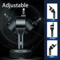 USB C Car Charger 65W Super Fast Charge with Voltage Display PD 30W Retractable Type C Cable for iPhone 16 Pro Max 15 Samsung