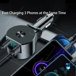 USB C Car Charger 65W Super Fast Charge with Voltage Display PD 30W Retractable Type C Cable for iPhone 16 Pro Max 15 Samsung