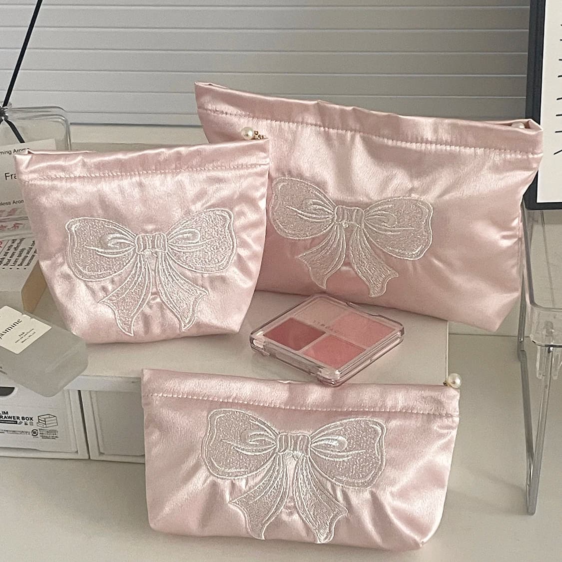 Pink Cute Pearl Zipper Makeup Bag Travel Women Lipsticks Toiletry Storage Pouch Handbag Luxury Ladies Make Up Organizer Bag
