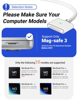 AUFU 2M PD140W Type-C to Magsafe 3 4 for Laptop Fast Charge Magnetic Type-c Cable For MacBook Air M2 Pro Mag-Safe 3 Charger Cord