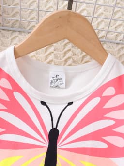 Summer new style casual children's set, breathable girls' butterfly print T-shirt and straight-leg pants two-piece set