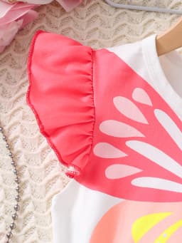 Summer new style casual children's set, breathable girls' butterfly print T-shirt and straight-leg pants two-piece set