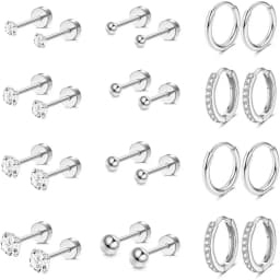 Fashion Heart Moon Flower Hypoallergenic Surgical Steel Flat Back Earrings for Women Men Stud Hoop Cartilage Earring Set Jewelry