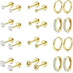 Fashion Heart Moon Flower Hypoallergenic Surgical Steel Flat Back Earrings for Women Men Stud Hoop Cartilage Earring Set Jewelry