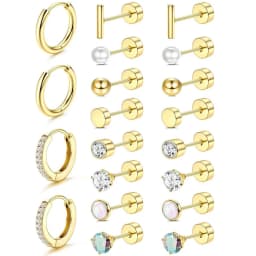 Fashion Heart Moon Flower Hypoallergenic Surgical Steel Flat Back Earrings for Women Men Stud Hoop Cartilage Earring Set Jewelry