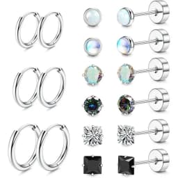 Fashion Heart Moon Flower Hypoallergenic Surgical Steel Flat Back Earrings for Women Men Stud Hoop Cartilage Earring Set Jewelry