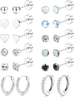 Fashion Heart Moon Flower Hypoallergenic Surgical Steel Flat Back Earrings for Women Men Stud Hoop Cartilage Earring Set Jewelry
