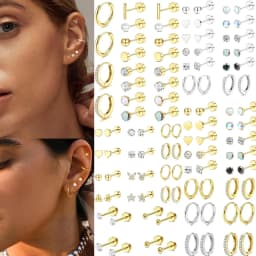 Fashion Heart Moon Flower Hypoallergenic Surgical Steel Flat Back Earrings for Women Men Stud Hoop Cartilage Earring Set Jewelry