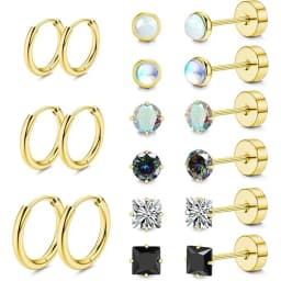 Fashion Heart Moon Flower Hypoallergenic Surgical Steel Flat Back Earrings for Women Men Stud Hoop Cartilage Earring Set Jewelry