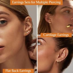 Fashion Heart Moon Flower Hypoallergenic Surgical Steel Flat Back Earrings for Women Men Stud Hoop Cartilage Earring Set Jewelry
