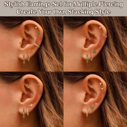 Fashion Heart Moon Flower Hypoallergenic Surgical Steel Flat Back Earrings for Women Men Stud Hoop Cartilage Earring Set Jewelry