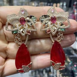Big Round Drop Earrings for Women Luxury Jewelry Shiny Zircon Wedding Bridal Dinner Party Green Orange White Dangle Earrings