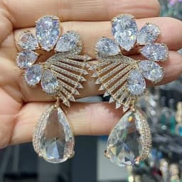Big Round Drop Earrings for Women Luxury Jewelry Shiny Zircon Wedding Bridal Dinner Party Green Orange White Dangle Earrings