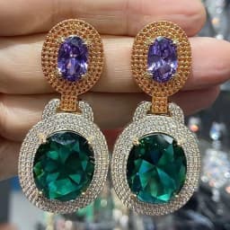 Big Round Drop Earrings for Women Luxury Jewelry Shiny Zircon Wedding Bridal Dinner Party Green Orange White Dangle Earrings