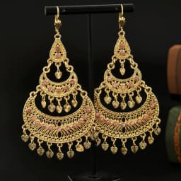 Vintage Boho 24K Gold Plated Heart Tassel Earrings Hollow Moon Design Long Earrings Arabic Bride Copper Jewelry Ramadan Gifts