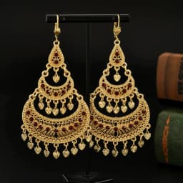 Vintage Boho 24K Gold Plated Heart Tassel Earrings Hollow Moon Design Long Earrings Arabic Bride Copper Jewelry Ramadan Gifts