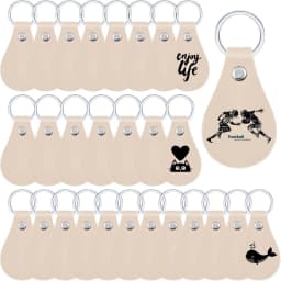 20pcs/set Leather Key Fob Kit DIY Craft PU Blank with Rivets&Key Ring for Laser Engraving Keychain