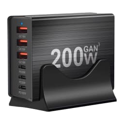 USB-C Fast Charning 200W 6-Port Charging Station Hub PD Charger for Phones and Tablets, Portable Design