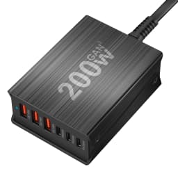 USB-C Fast Charning 200W 6-Port Charging Station Hub PD Charger for Phones and Tablets, Portable Design
