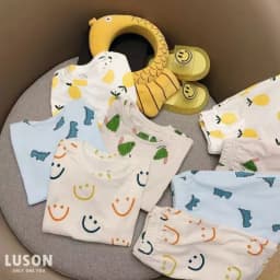 Summer Home Clothes Air-conditioned Clothes Boys and Girls Ice Silk Fabric Loose Short Sleeved Shorts Two-piece Set of Pajamas