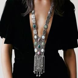 Multi Layer Colorful Turquoise Gemstone Bell Tassel Necklace Retro Ethnic Bib Long Geometry Pendant Collar Gypsy India Jewelry