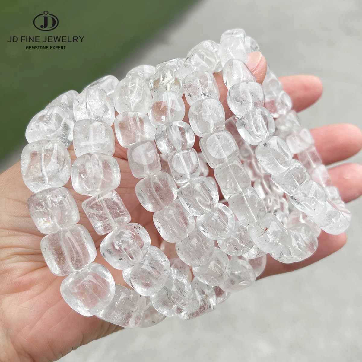 JD Natural Stone Rock Quartz Irregular Square Bead Bracelet Women Reiki Healing Crystal Stretch Bangles Yoga Jewelry Female