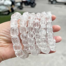 JD Natural Stone Rock Quartz Irregular Square Bead Bracelet Women Reiki Healing Crystal Stretch Bangles Yoga Jewelry Female