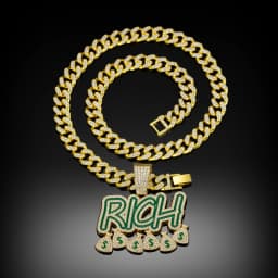 Hip Hop Men Women Become Rich Money Bag Pendant Necklace，With 13mm Miami Cuban Link Chain Necklaces Trendy Dollar Sign Neck Wear