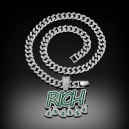 Hip Hop Men Women Become Rich Money Bag Pendant Necklace，With 13mm Miami Cuban Link Chain Necklaces Trendy Dollar Sign Neck Wear
