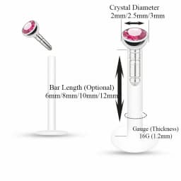 4X 2/2.5/3mm Crystal Push In Acrylic Labret Ring Monroe Lip 6/8/10/12mm Bar Flat Back Ear Stud Flexible Piercing 16g