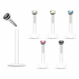 4X 2/2.5/3mm Crystal Push In Acrylic Labret Ring Monroe Lip 6/8/10/12mm Bar Flat Back Ear Stud Flexible Piercing 16g