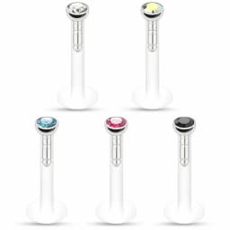 4X 2/2.5/3mm Crystal Push In Acrylic Labret Ring Monroe Lip 6/8/10/12mm Bar Flat Back Ear Stud Flexible Piercing 16g