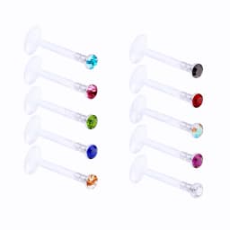 4X 2/2.5/3mm Crystal Push In Acrylic Labret Ring Monroe Lip 6/8/10/12mm Bar Flat Back Ear Stud Flexible Piercing 16g
