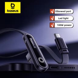 Baseus MVP3 Elbowed 100W USB C Cable For iPhone 16 15 Pro Max LED Light Type C Cable for Macbook Pro Xiaomi Samsung