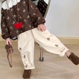 2026 Spring Children Casual Pants 2-6T Girls Flower Embroidery Cotton Trousers Kids Elastic Waist Outdoor Pants Baby Girl Cloth