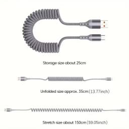 25CM To 1.5M Car Spring Charge Cable 100W Fast Charging USB C To Type C Cable For iPhone 16 15 Huawei Xiaomi Samsung Type C Cord