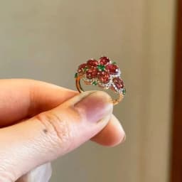 Sweet Dazzling Pastoral Style Showy Red Gem Flower Earrings for Women rings Small Exquisite Earings Wedding jewellery set