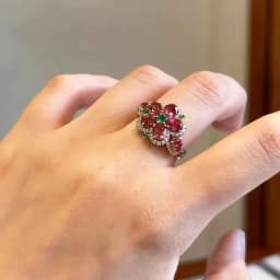 Sweet Dazzling Pastoral Style Showy Red Gem Flower Earrings for Women rings Small Exquisite Earings Wedding jewellery set