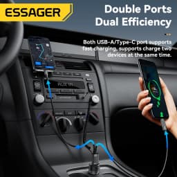 Essager 35W Dual Port Car Charger Bluetooth 5.3 AUX Retractable 3.5mm Jack Cable Fast Charge for iPhone 16 Huawei Xiaomi Samsung