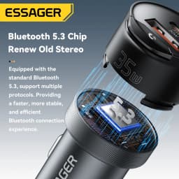 Essager 35W Dual Port Car Charger Bluetooth 5.3 AUX Retractable 3.5mm Jack Cable Fast Charge for iPhone 16 Huawei Xiaomi Samsung