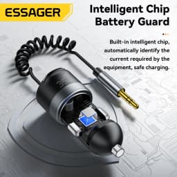 Essager 35W Dual Port Car Charger Bluetooth 5.3 AUX Retractable 3.5mm Jack Cable Fast Charge for iPhone 16 Huawei Xiaomi Samsung