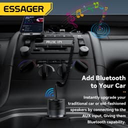 Essager 35W Dual Port Car Charger Bluetooth 5.3 AUX Retractable 3.5mm Jack Cable Fast Charge for iPhone 16 Huawei Xiaomi Samsung